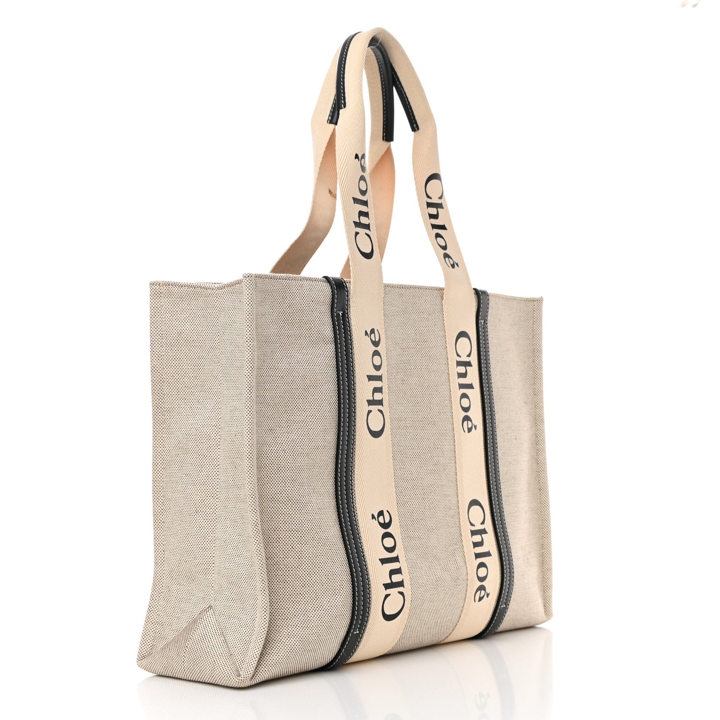 Cotton Calfskin Large Woody Ribbon Tote White Black