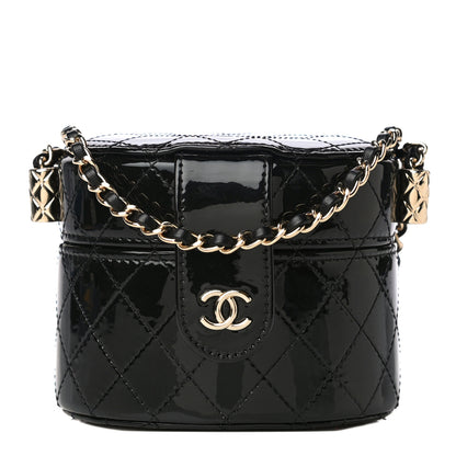 Chanel Patent Quilted Round Small Vanity With Chain Black 1 of 11