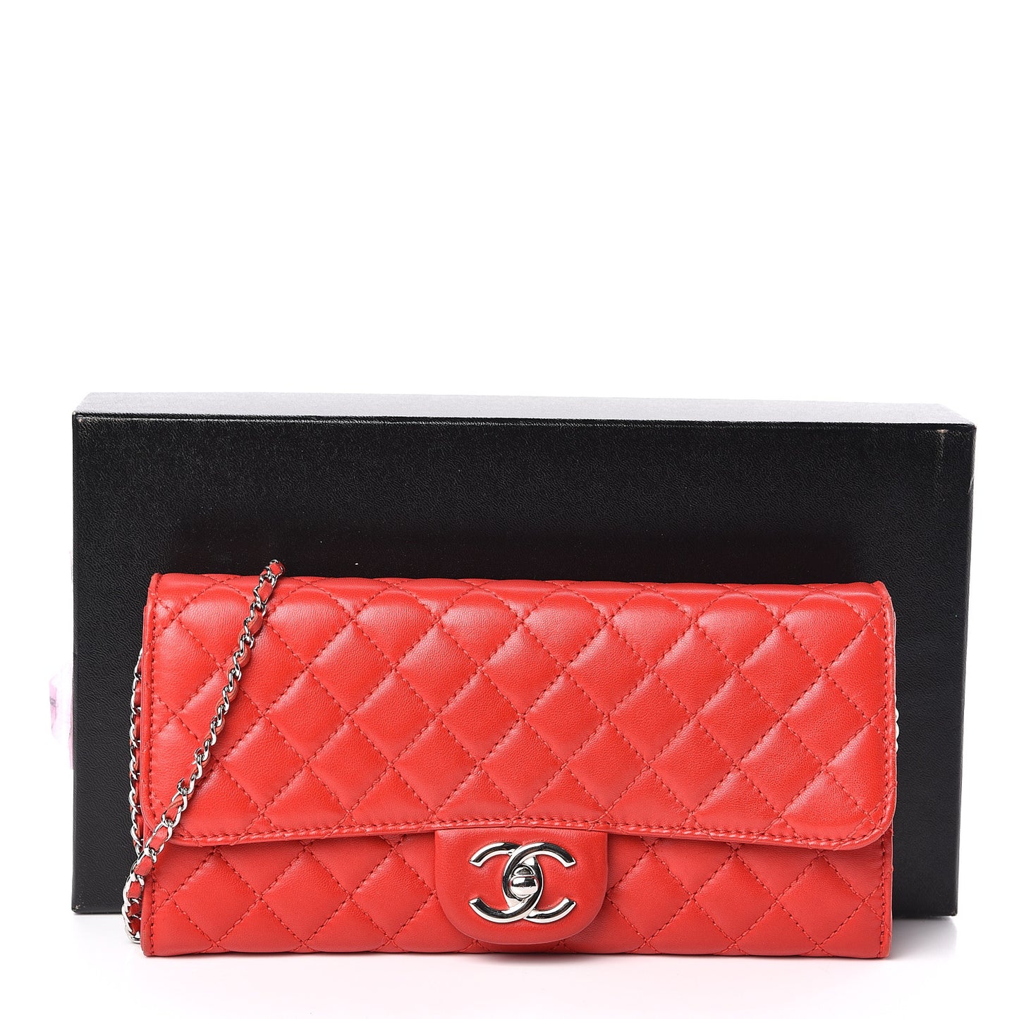 Lambskin Quilted Chain Clutch Flap Light Red