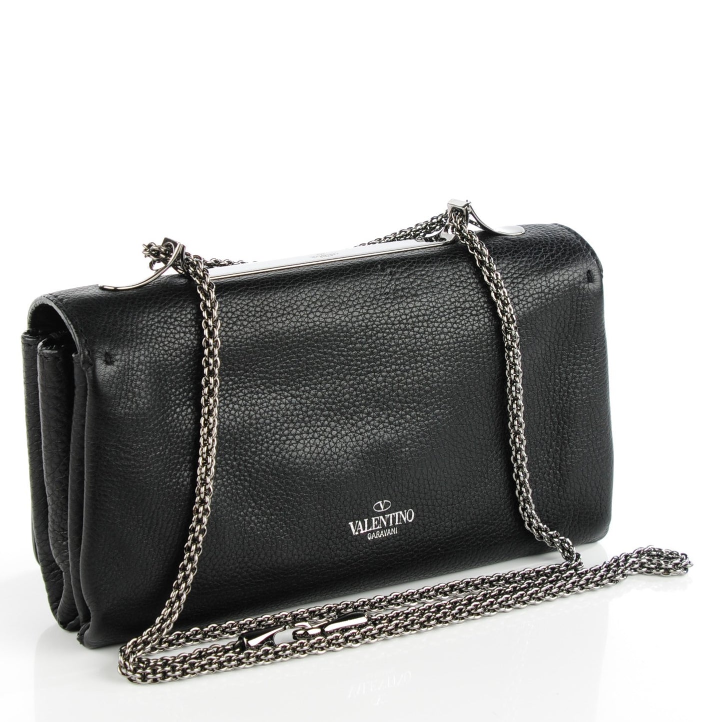 Pebbled Calfskin Crystal Encrusted Studs Va Va Voom Shoulder Bag Black