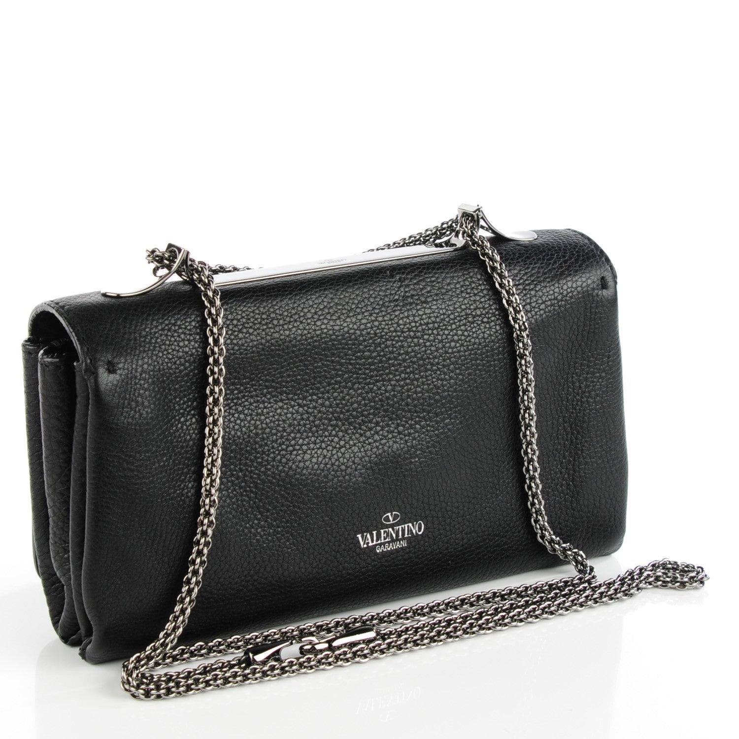 Valentino Garavani Pebbled Calfskin Crystal Encrusted Studs Va Va Voom Shoulder Bag Black 3 of 8