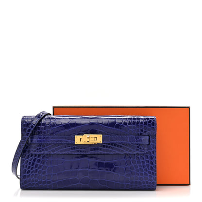 Hermes Shiny Alligator Kelly Wallet To Go Bleu Electrique 11 of 11