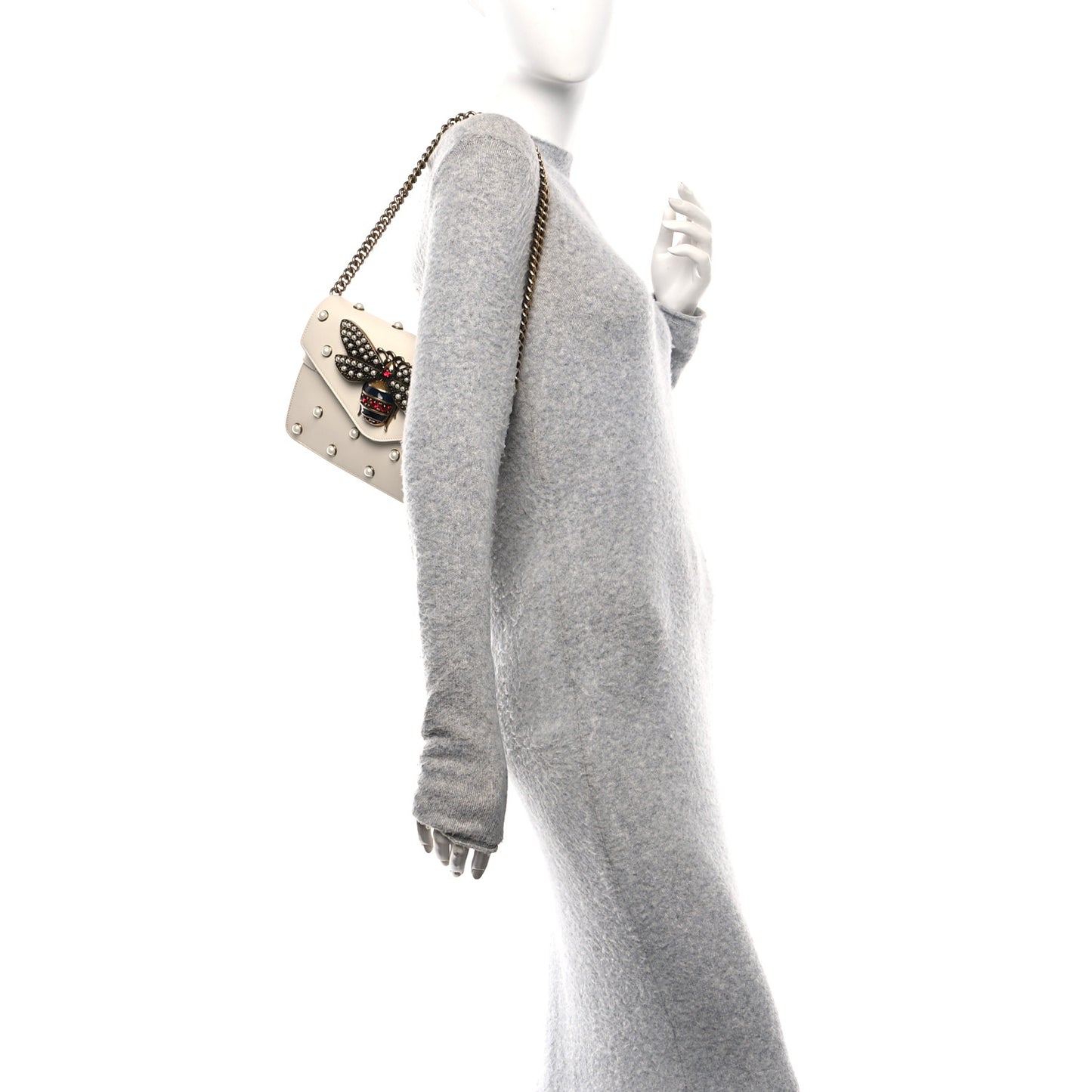 Nappa Pearl Studded Mini Queen Margaret Broadway Shoulder Bag Mystic White