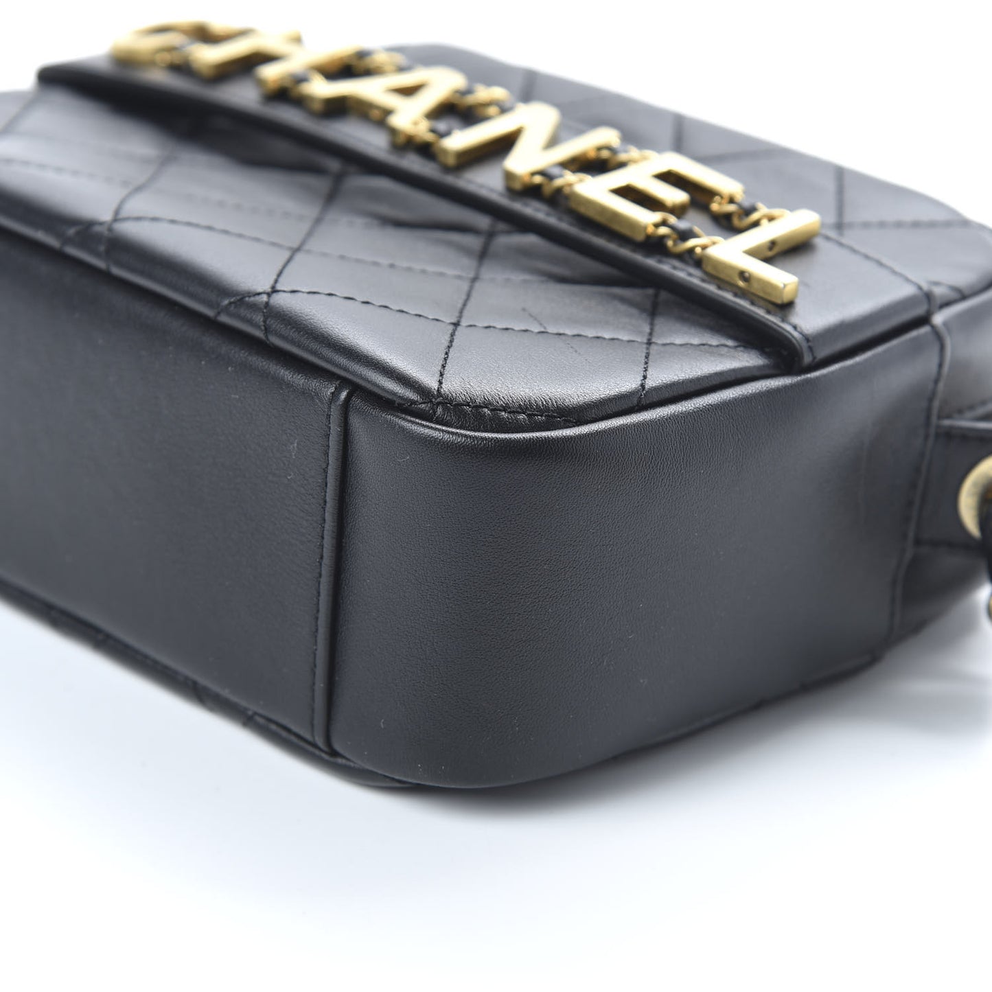 Calfskin Quilted Enchained Camera Case Bag Black