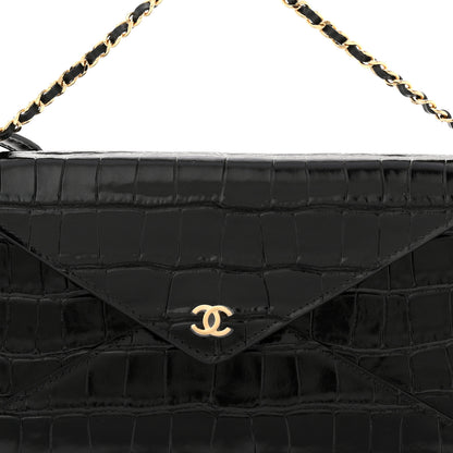 Chanel Calfskin Crocodile Embossed Clutch With Chain Black 8 of 11