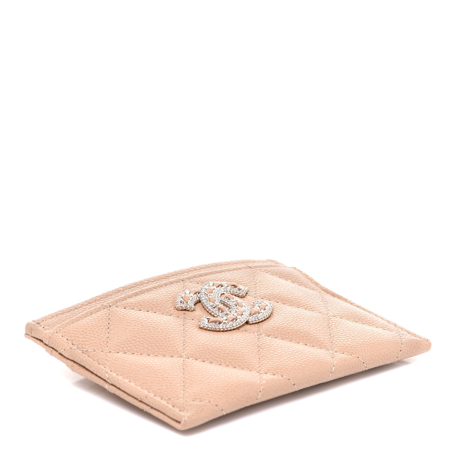 Chanel Caviar Quilted Crystal Card Holder Beige 4 of 9