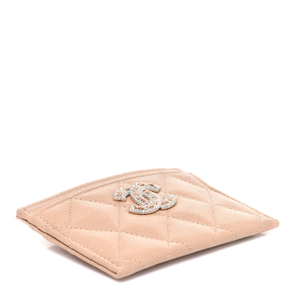 Chanel Caviar Quilted Crystal Card Holder Beige 4 of 9