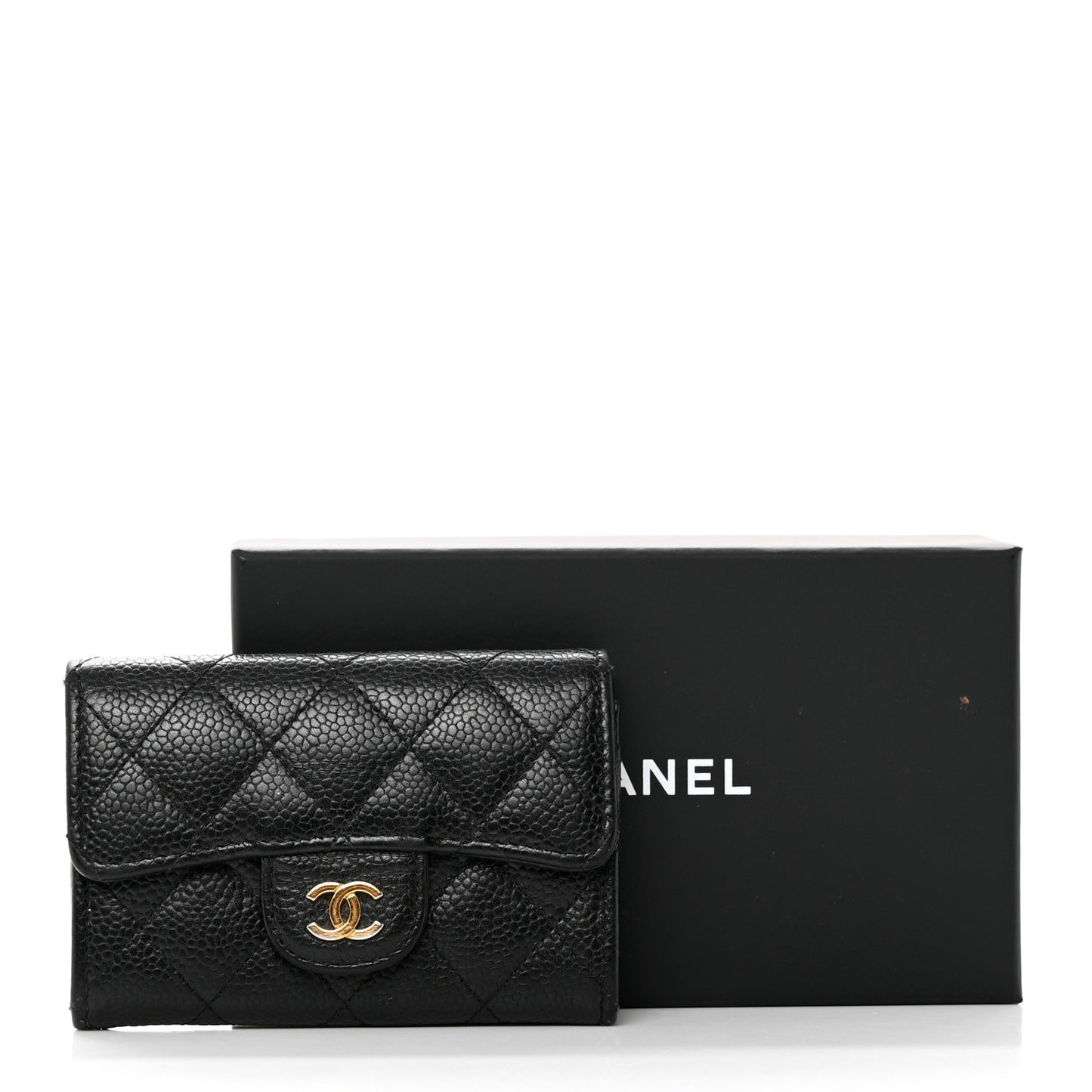 Caviar Quilted Flap Card Holder Black