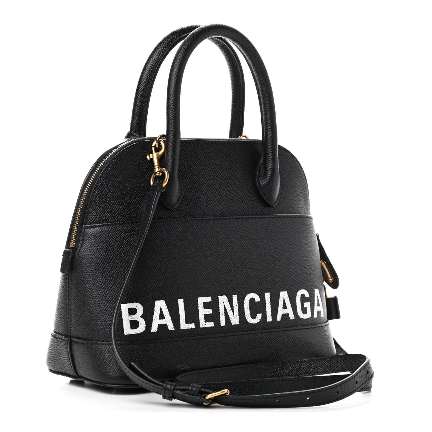 Signature Grained Calfskin Logo S Ville Top Handle Bag Black