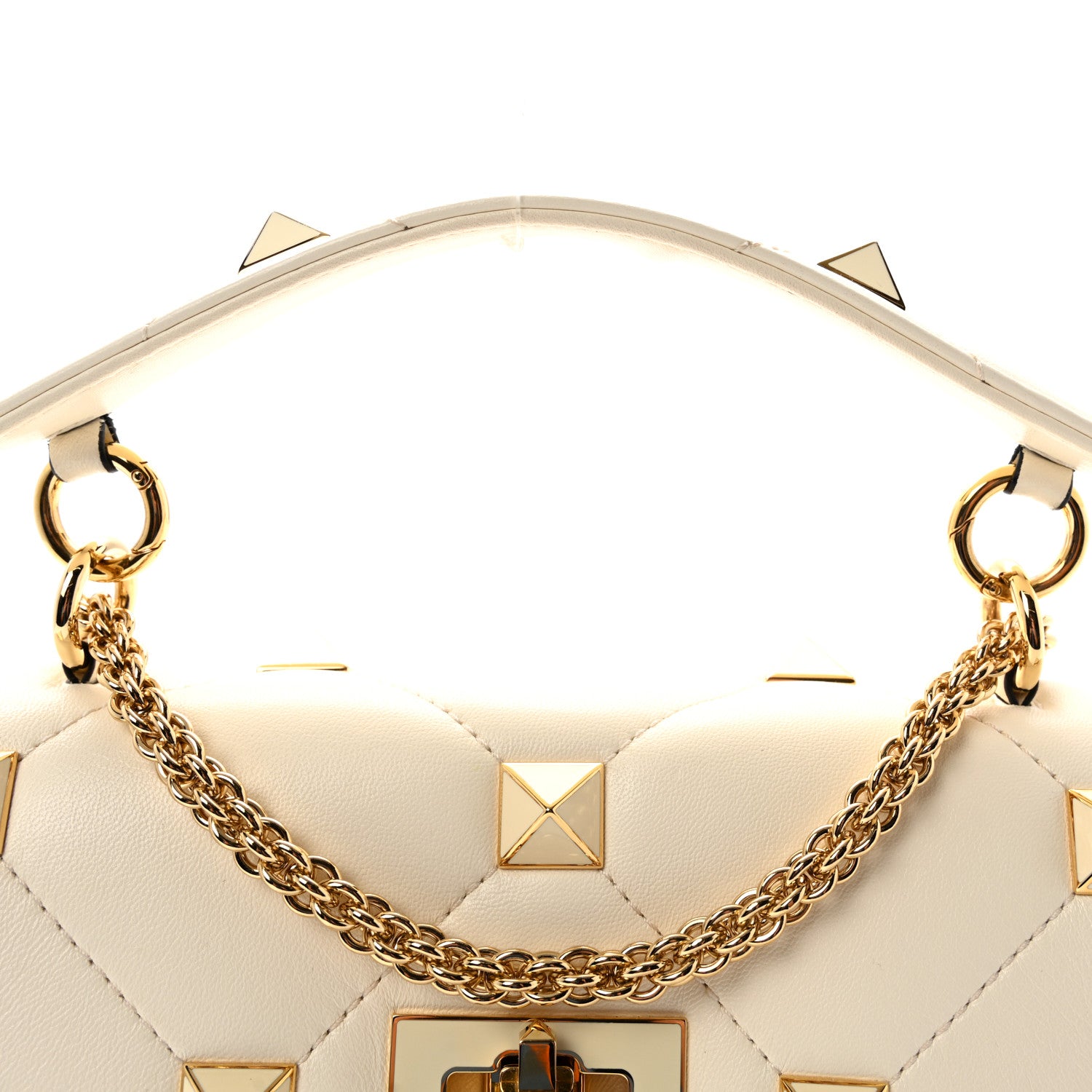 Valentino Garavani Nappa Enamel Medium Roman Stud Shoulder Bag Ivory 7 of 9