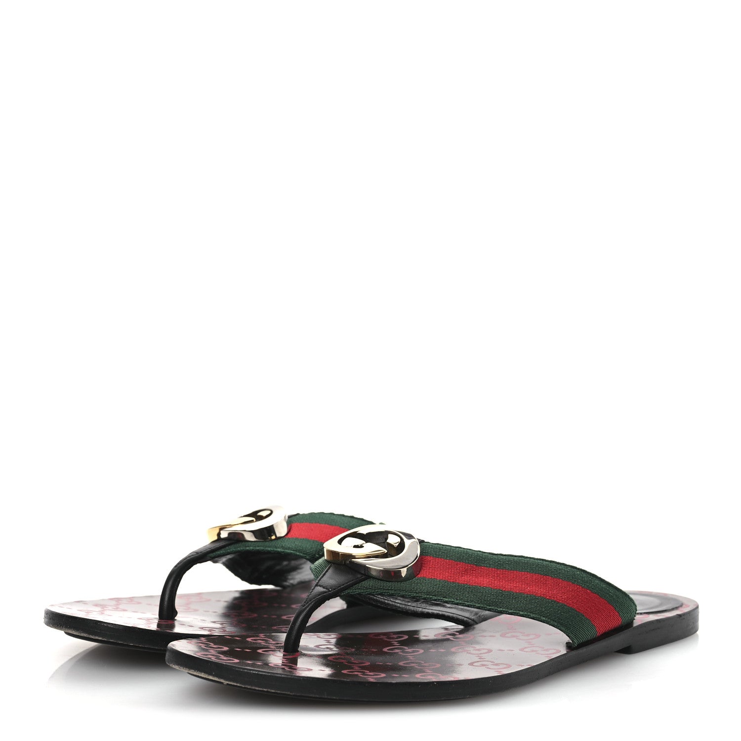 Gucci Nylon Calfskin Web GG Monogram Womens Thong Sandals 38 Green Red Cocoa 4 of 12