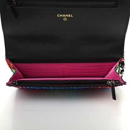 Chanel Fabric Printed Chanel 19 Wallet On Chain WOC Black Multicolor 5 of 10