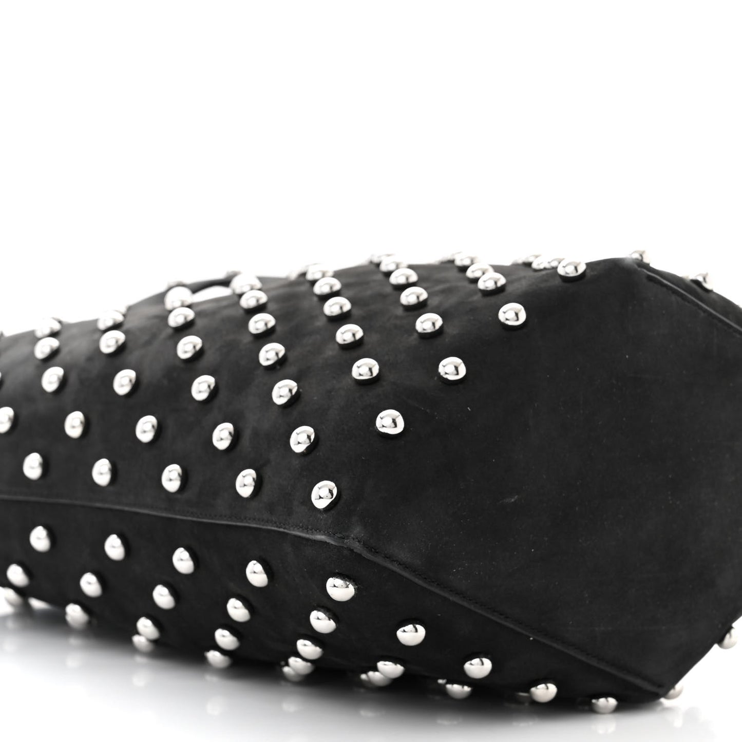 Nubuck Calfskin Studded Medium Folded Bag Black
