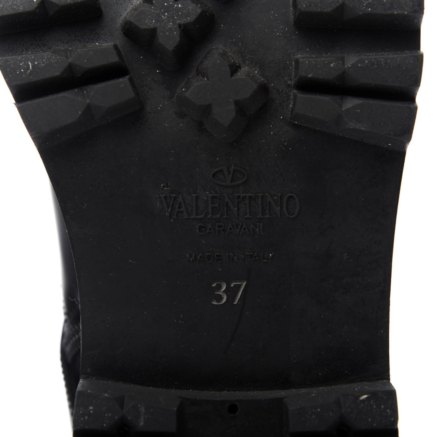 Smooth Calfskin Rockstud Buckled 25mm Combat Boots 37 Black