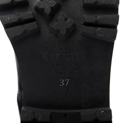 Valentino Garavani Smooth Calfskin Rockstud Buckled 25mm Combat Boots 37 Black 7 of 8