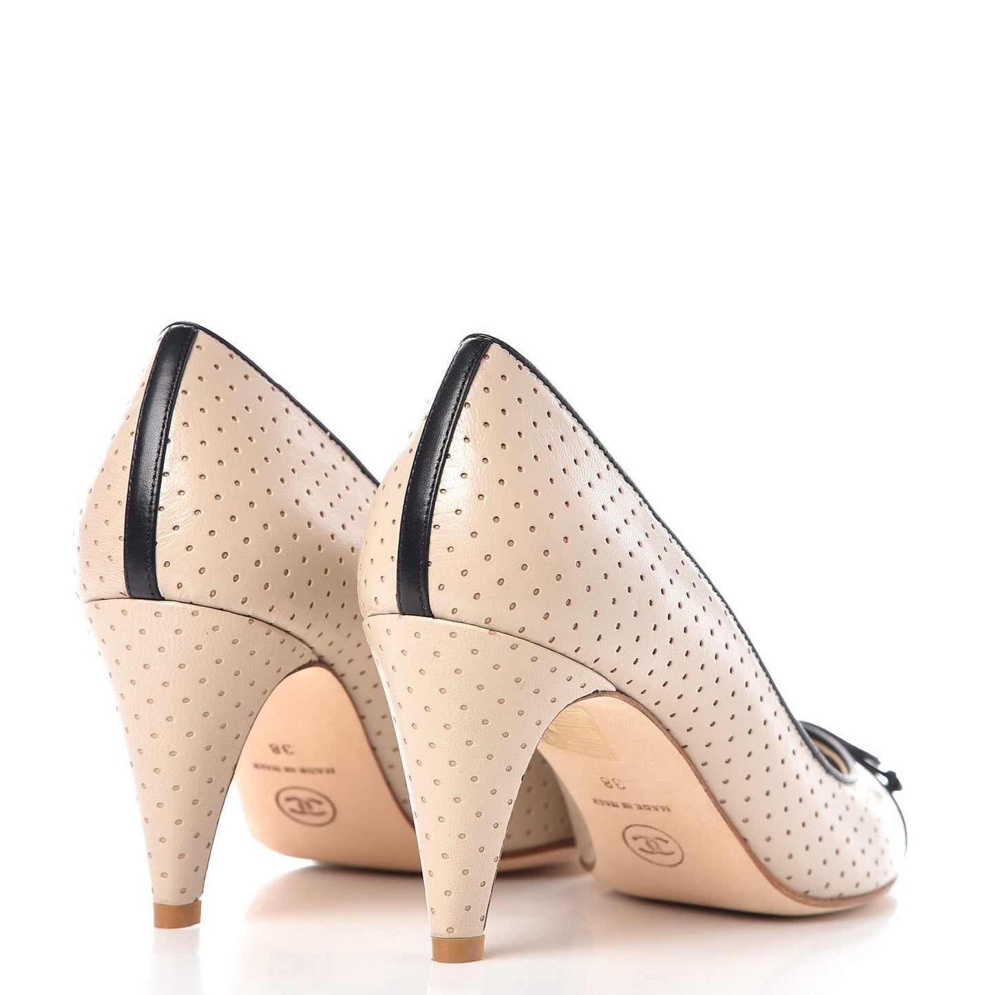 Lambskin Perforated CC Cap Toe Pump 38 Beige Black