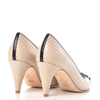 Chanel Lambskin Perforated CC Cap Toe Pump 38 Beige Black 4 of 9