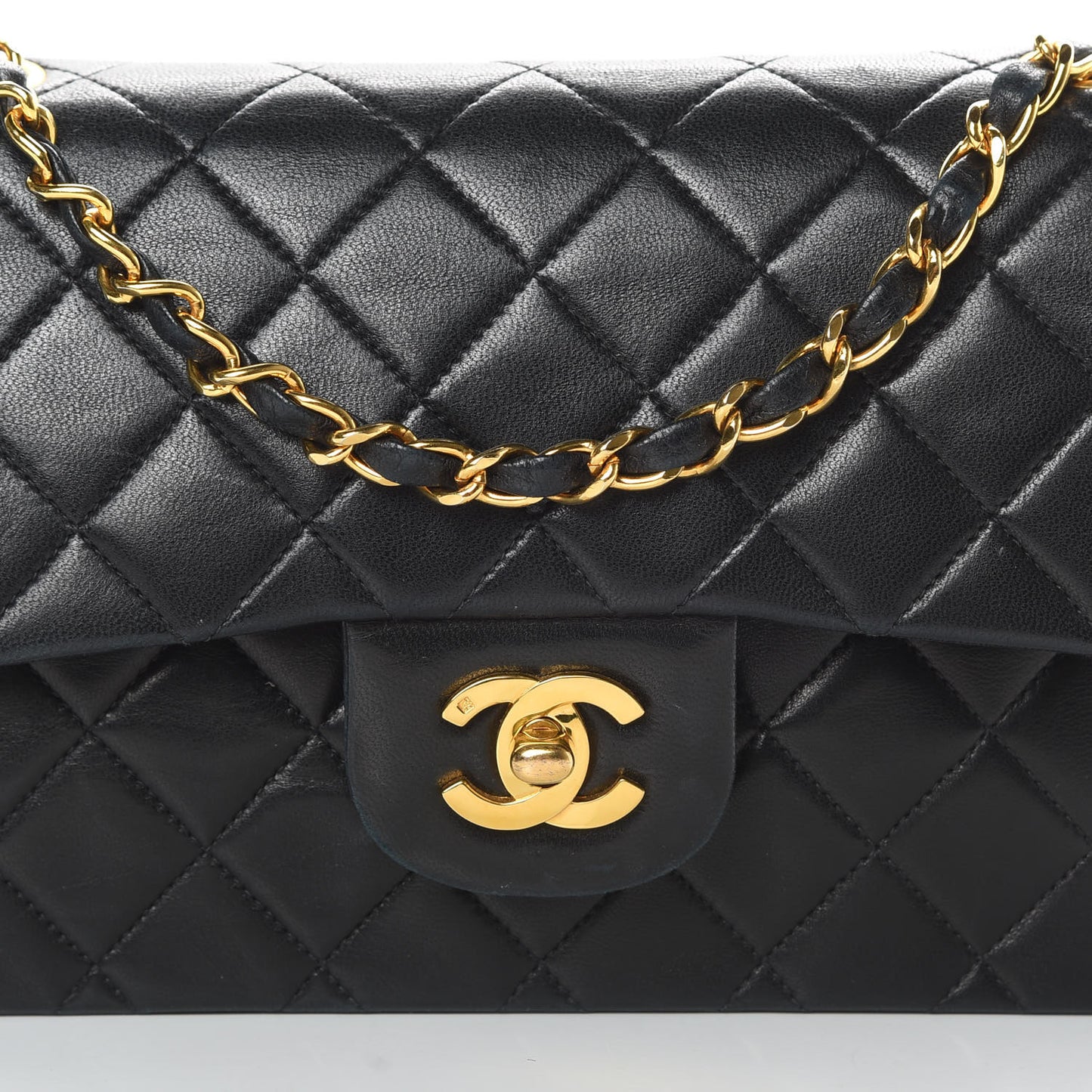Lambskin Quilted Small Double Flap Black