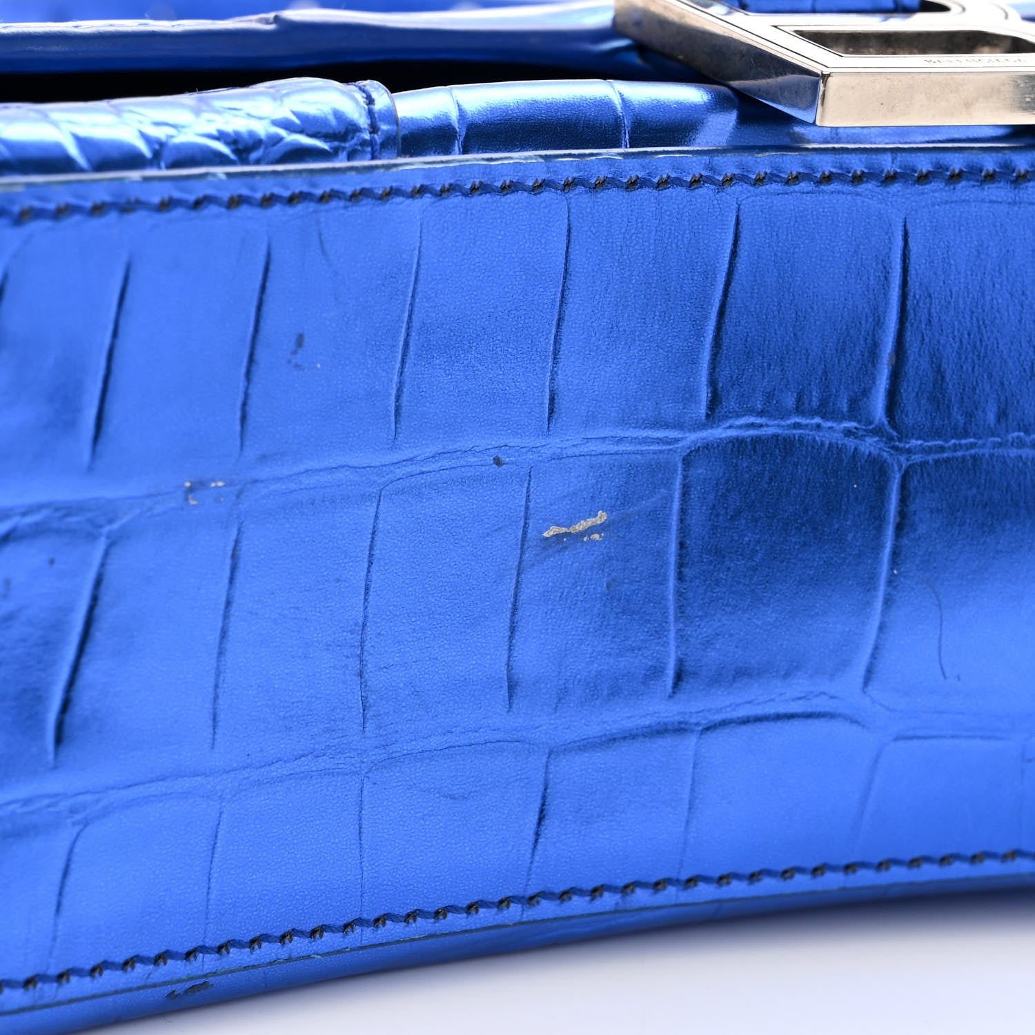 Balenciaga Metallic Shiny Calfskin Crocodile Embossed Hourglass Top Handle Bag XS Royal Blue 10 of 10