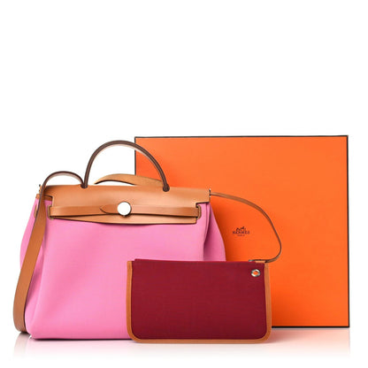 Hermes Toile Officier Vache Hunter Verso Herbag Zip PM 31 Bubblegum Rubis Naturel 14 of 14