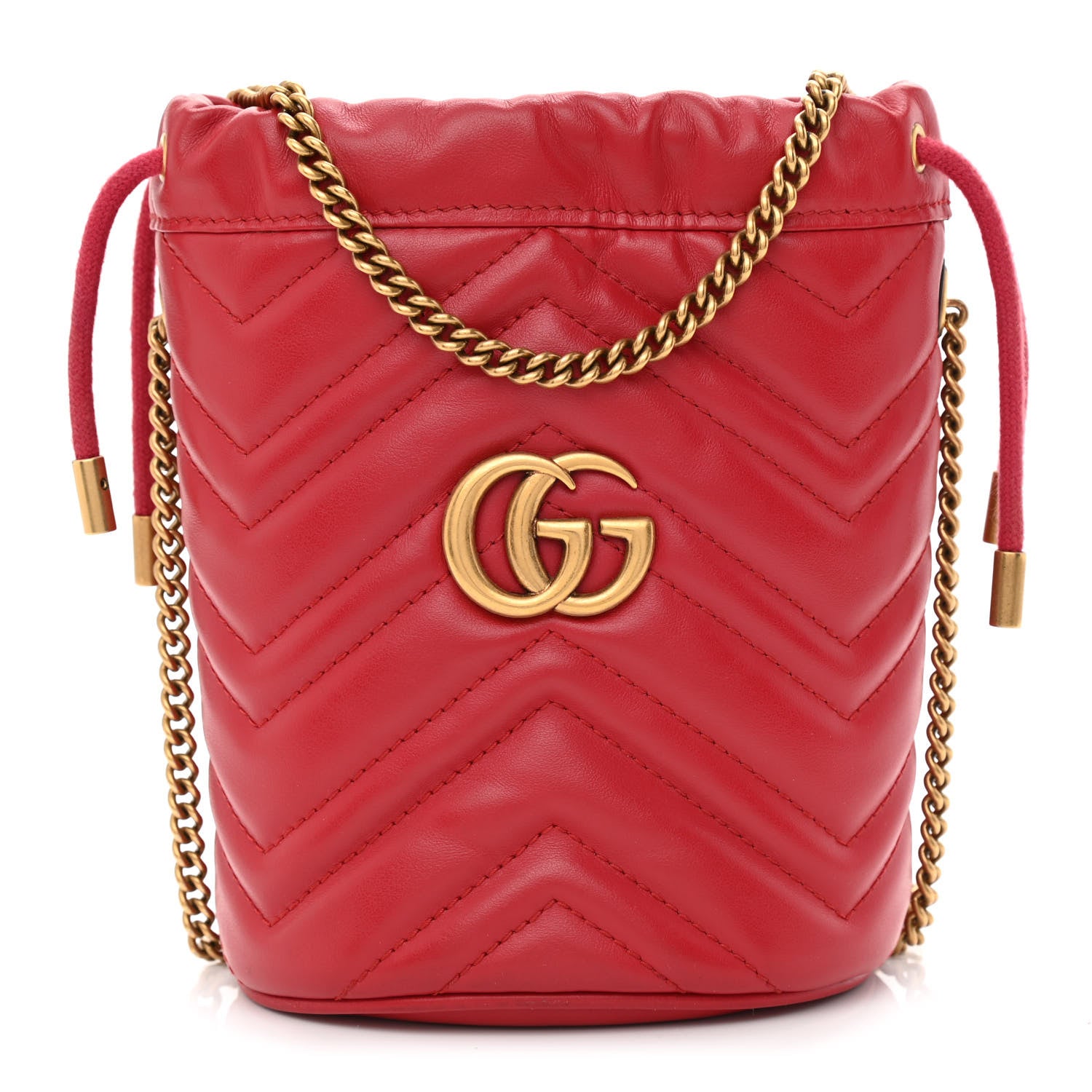 Gucci Calfskin Matelasse Mini GG Marmont 2.0 Bucket Bag Hibiscus Red 1 of 10