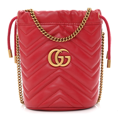 Gucci Calfskin Matelasse Mini GG Marmont 2.0 Bucket Bag Hibiscus Red 1 of 10
