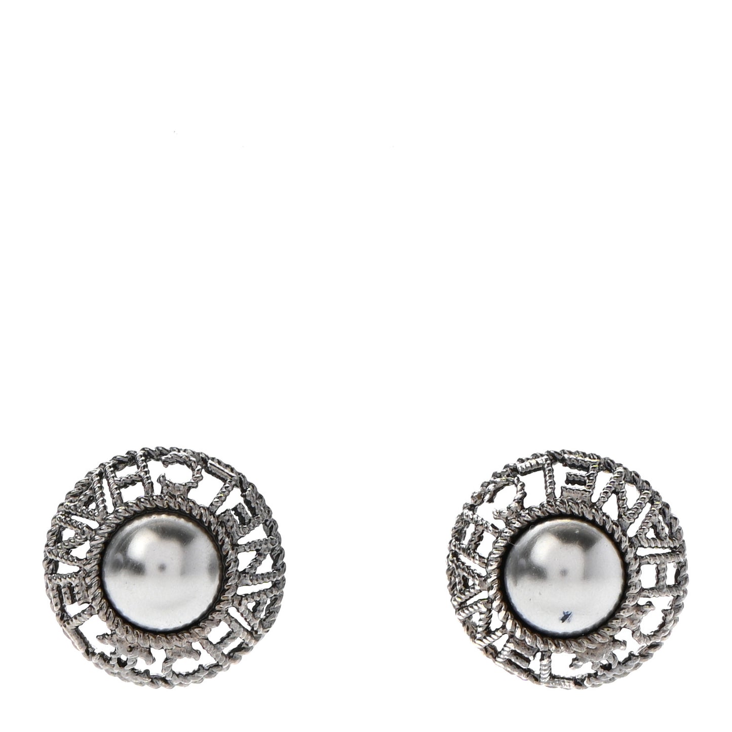Pearl CC Round Earrings Ruthenium Dark Grey