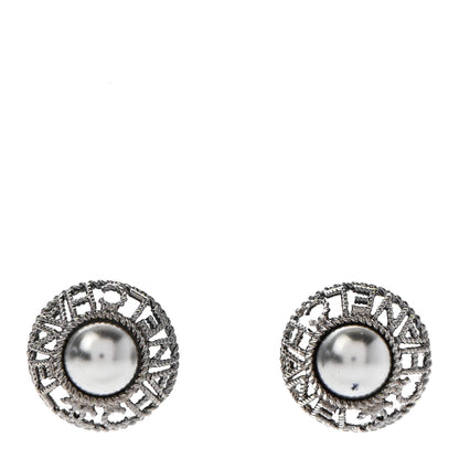 Chanel Pearl CC Round Earrings Ruthenium Dark Grey 1 of 5