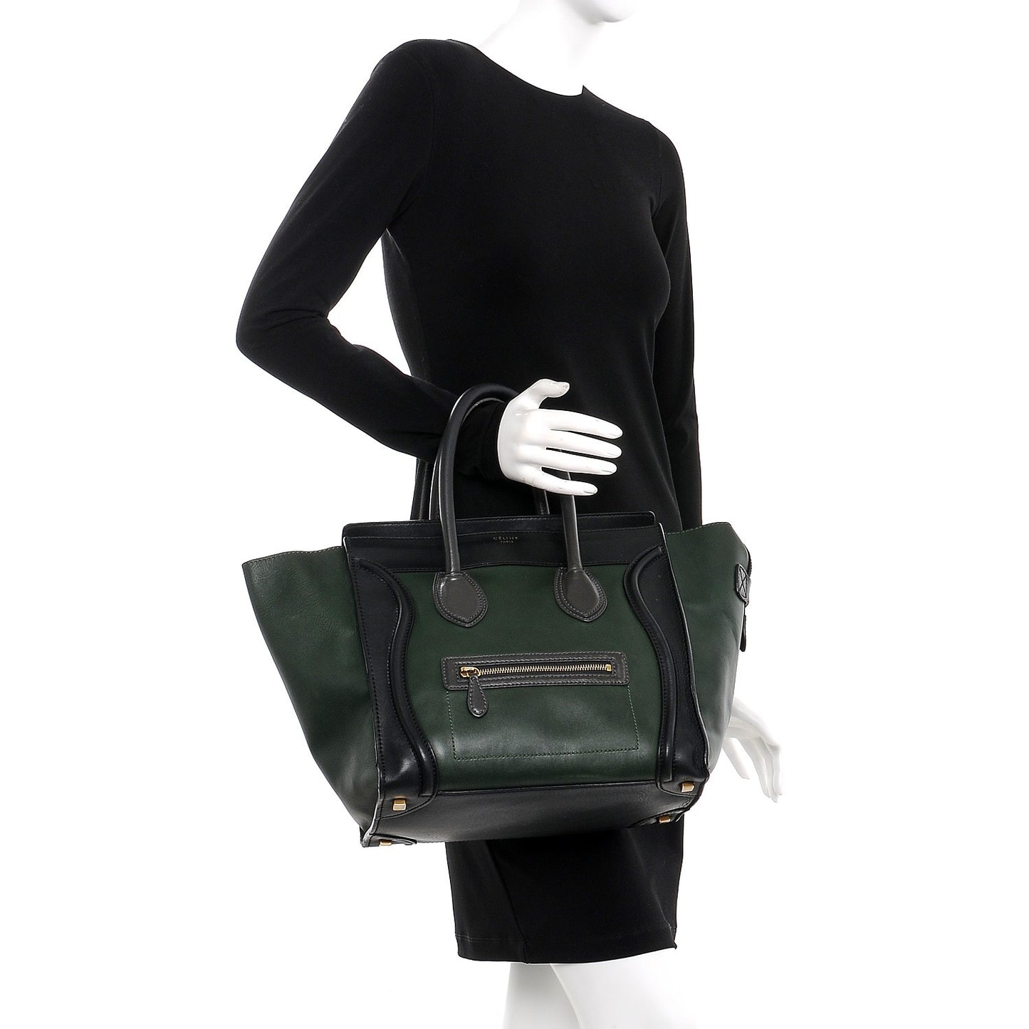 Smooth Calfskin Mini Bi-Color Luggage Forest Black