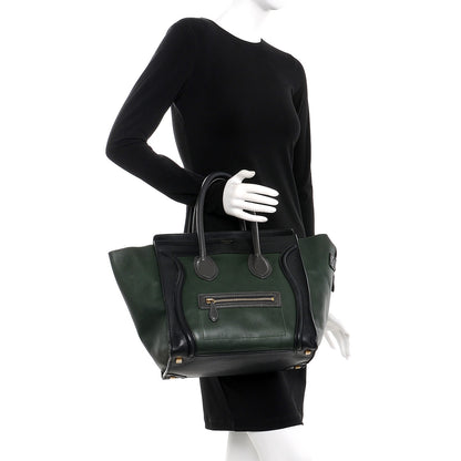Celine Smooth Calfskin Mini Bi-Color Luggage Forest Black 2 of 18