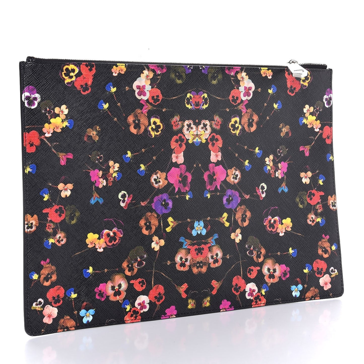 Coated Canvas Pansy Print Large Zip Pouch Black