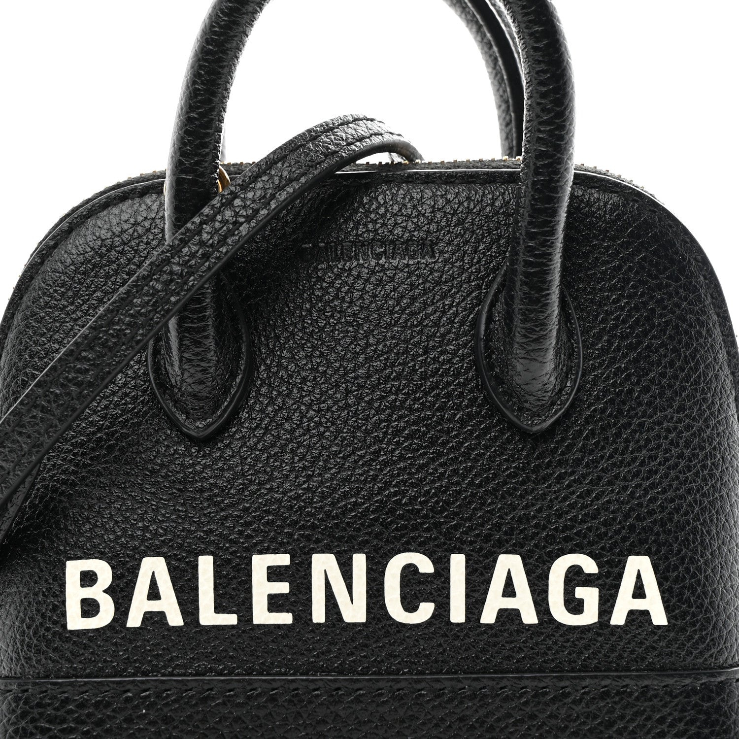 Balenciaga Grained Calfskin Logo Mini Ville Top Handle Bag Black