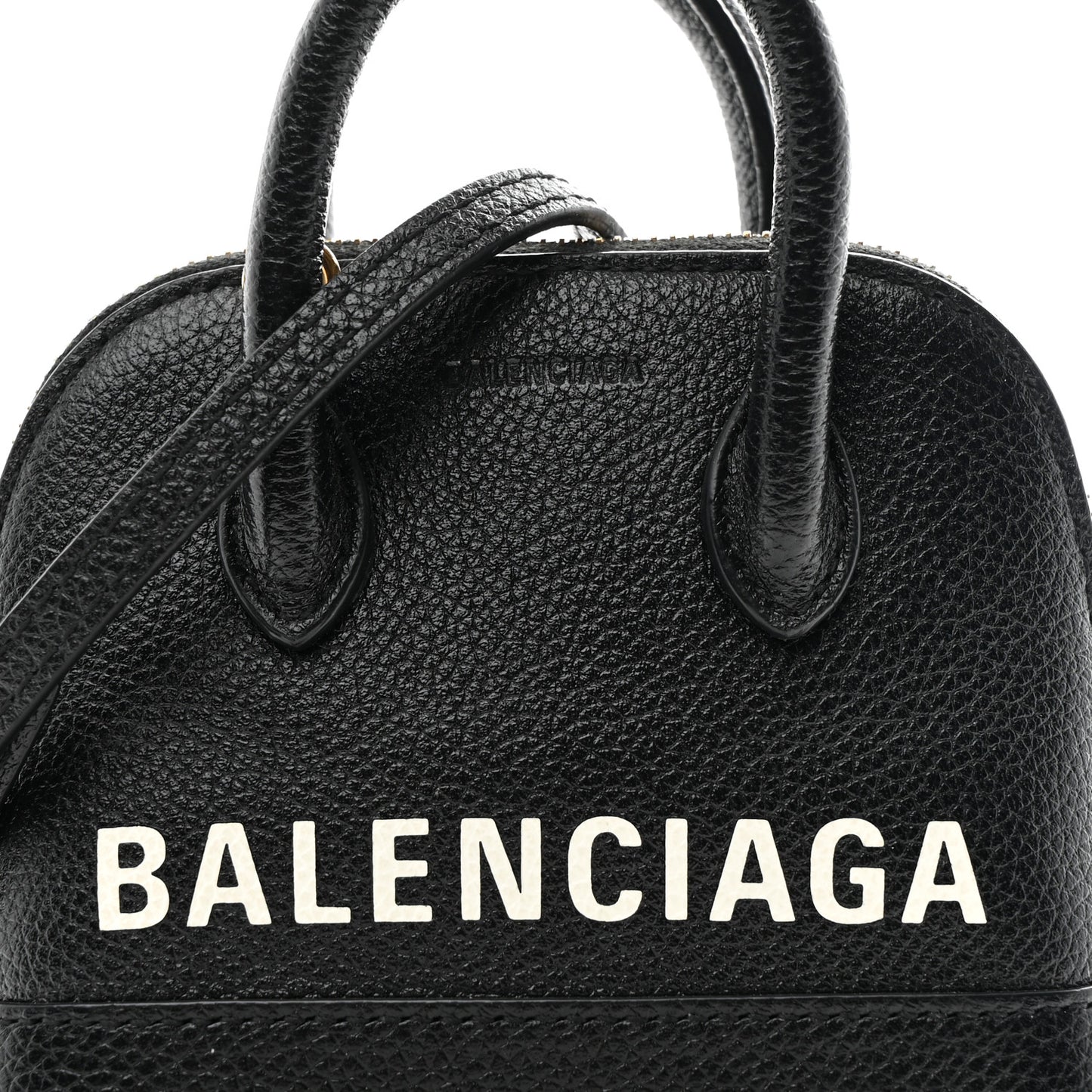 Grained Calfskin Logo Mini Ville Top Handle Bag Black White
