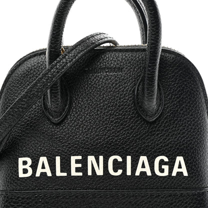 Balenciaga Grained Calfskin Logo Mini Ville Top Handle Bag Black White 8 of 10