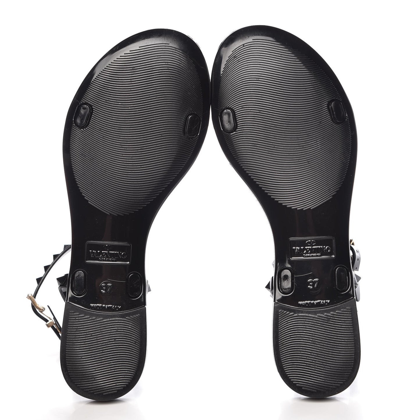 PVC Jelly Rockstud Ankle Strap Flat Sandals 37 Black