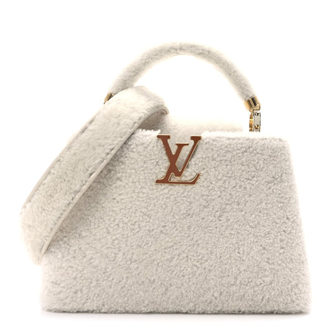 Shearling Calfskin Capucines BB White