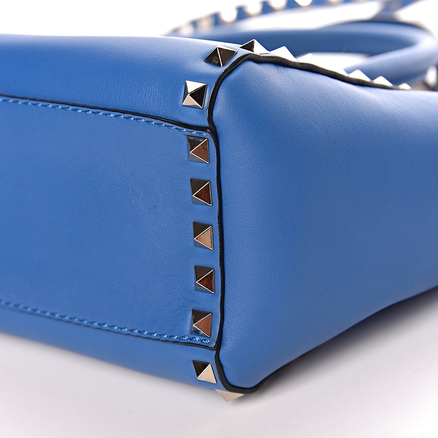 Vitello Mini Rockstud Double Handle Tote Light Sapphire
