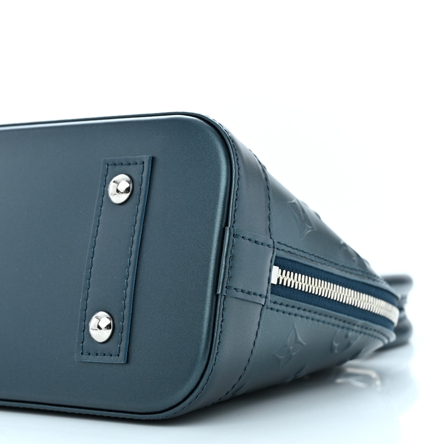 Louis Vuitton Metallic Calfskin Debossed Monogram Alma BB Steel Blue 9 of 10