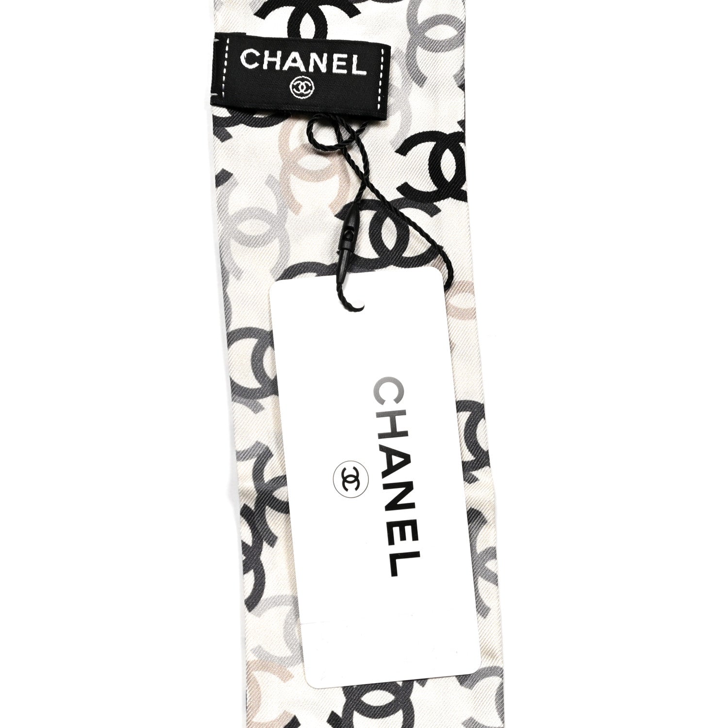 Chanel Silk CC Slim Bandeau Scarf Ecru Black 3 of 3