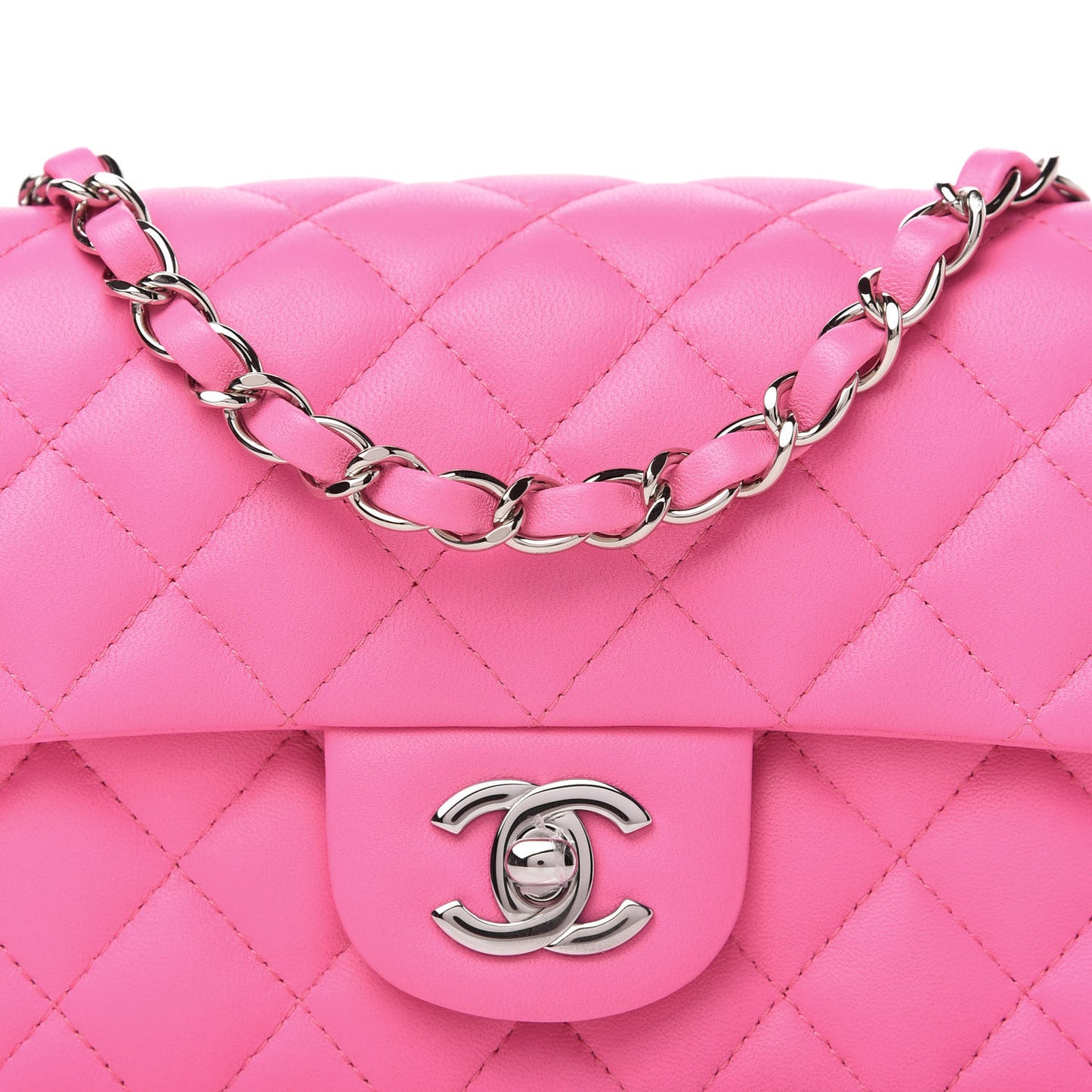 Lambskin Quilted Mini Rectangular Flap Pink