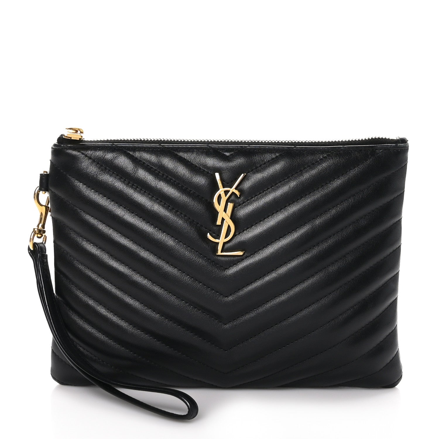 Saint Laurent Calfskin Matelasse Chevron Monogram A5 Wristlet Black 1 of 9
