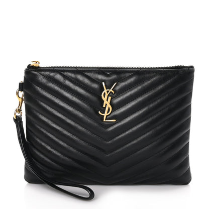 Saint Laurent Calfskin Matelasse Chevron Monogram A5 Wristlet Black 1 of 9