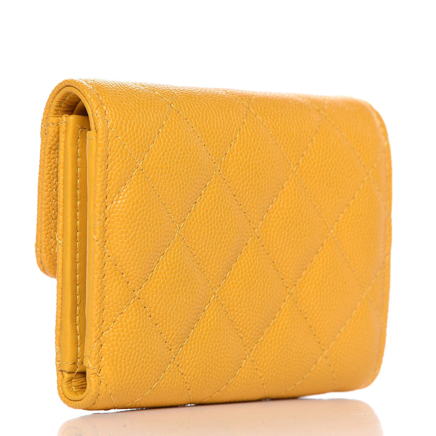 Caviar Quilted Compact Flap Wallet Yellow