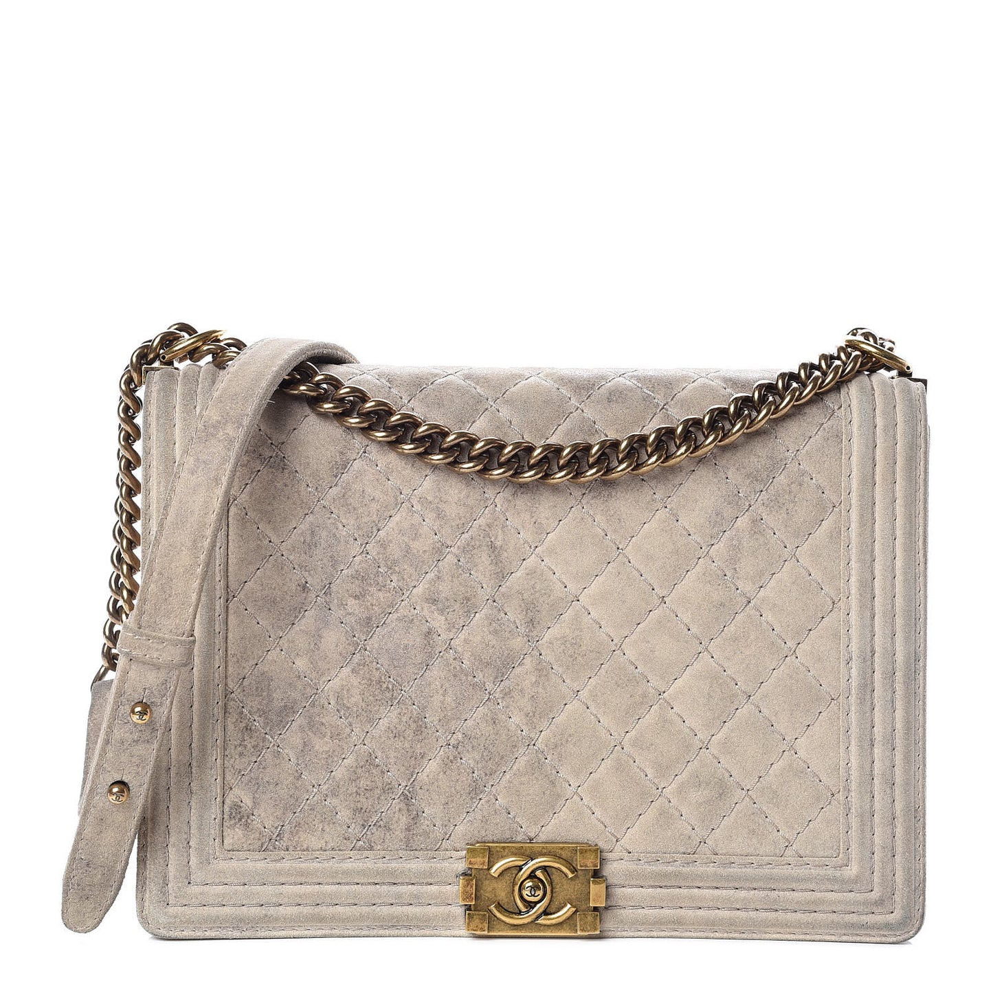 Iridescent Calfskin Quilted Large Boy Flap Beige