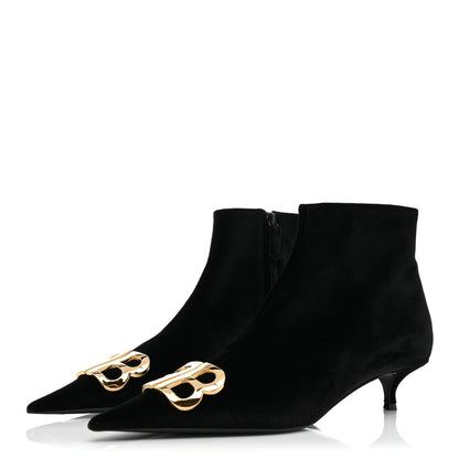 Balenciaga Velvet BB Pointy Toe Ankle Booties 41 Black Vintage 3 of 8