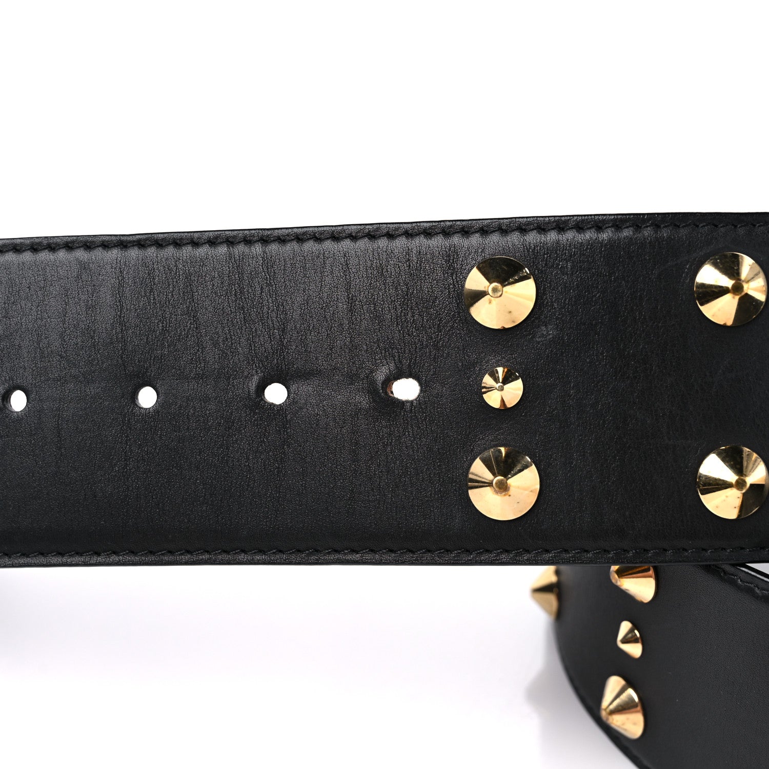 Louis Vuitton Calfskin LV Initiales Clous Belt 75 30 Black Gold 5 of 6