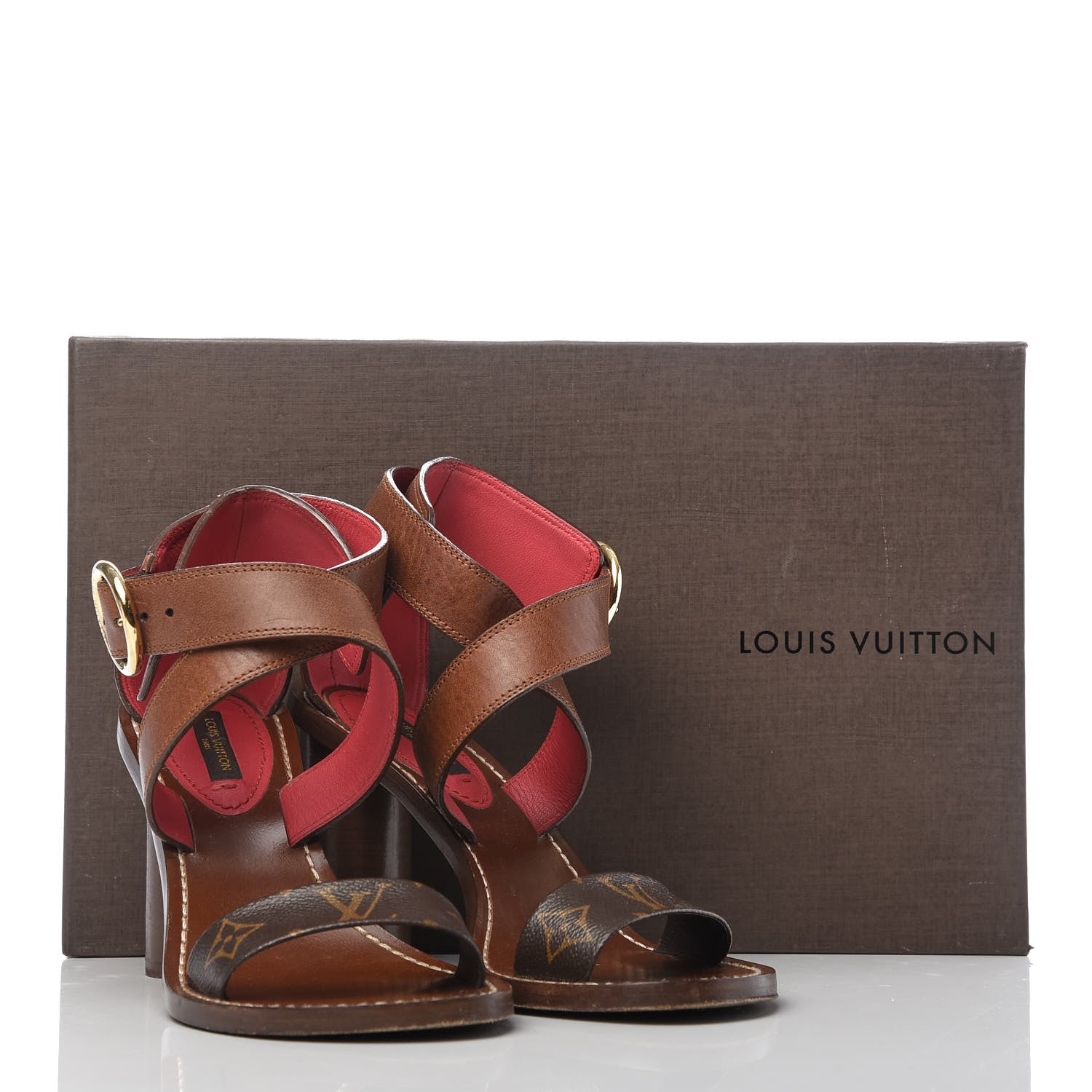 Louis Vuitton Calfskin Monogram Ocean Drive Heeled Sandals 36.5 Cognac 9 of 9