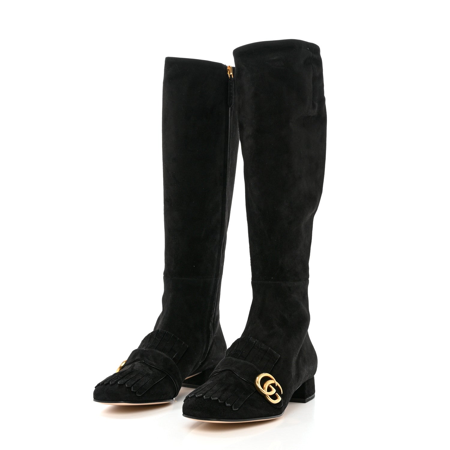 Gucci Kid Scamosciato GG Marmont Fringe Knee High Boots 40 Black 3 of 15