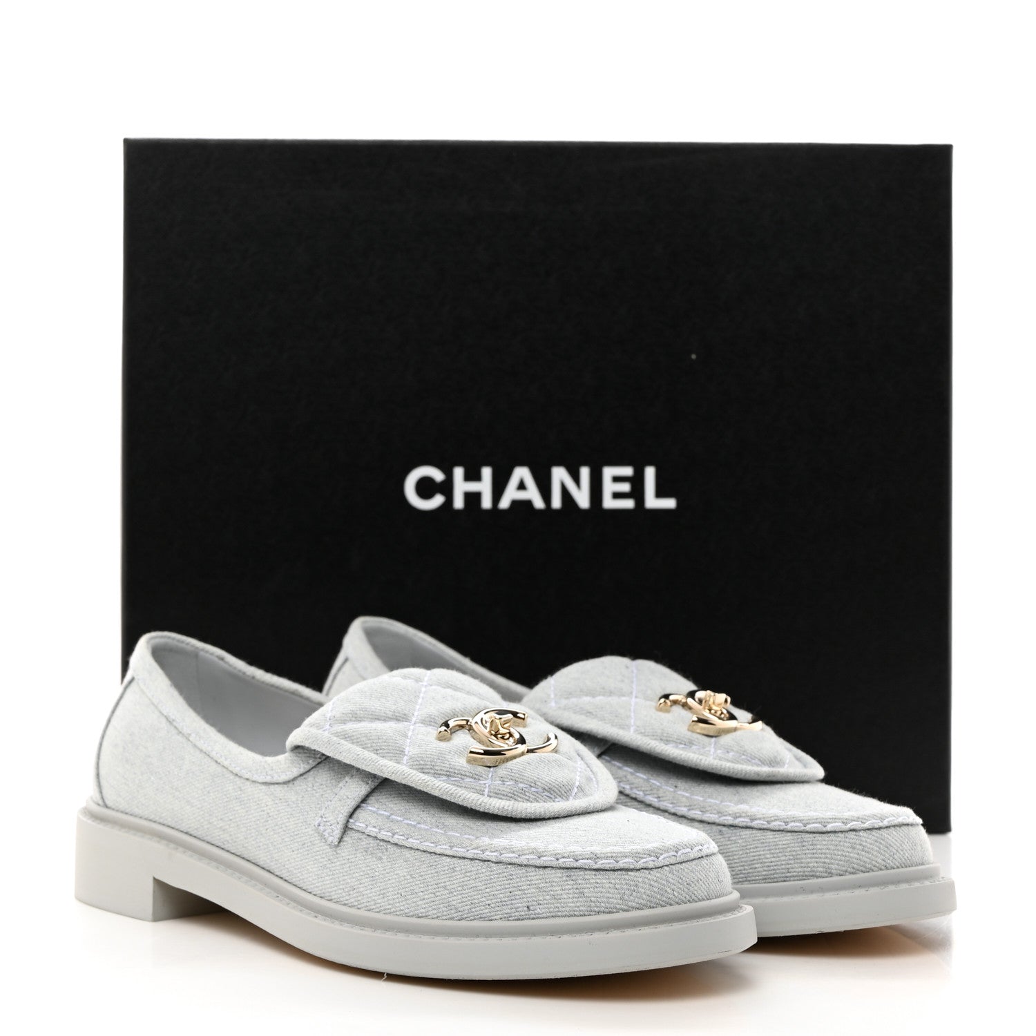 Chanel Denim CC Turnlock Loafers 37 Blue 9 of 9