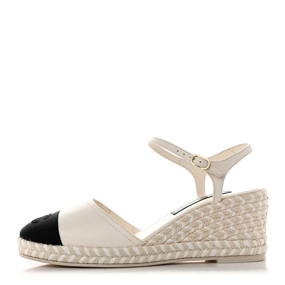 Chanel Lambskin Grosgrain CC Espadrilles Wedges 40 White Black 1 of 9